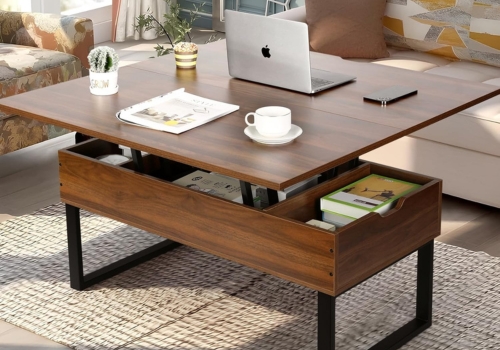 mesa Convertible Moderna y Elevadora para Comedor de Salón, Color Nogal