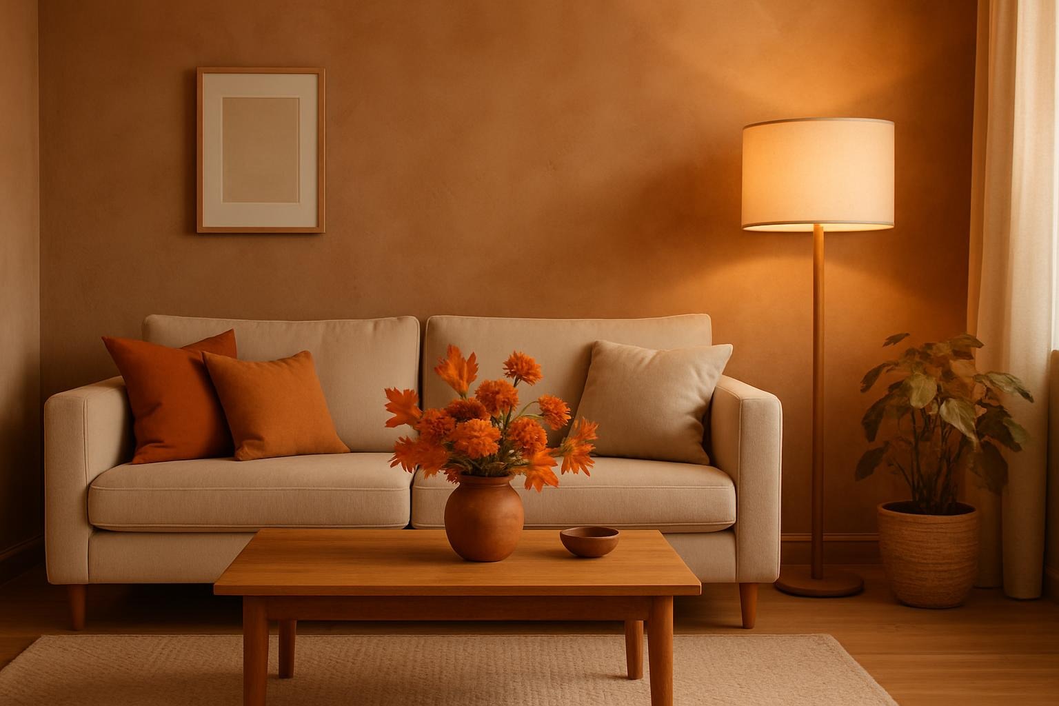 salon con decoracion otoñal